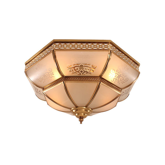 Colonial Brass Curved Glass Flush Light Fixture For Living Room 16.5’/18’ W