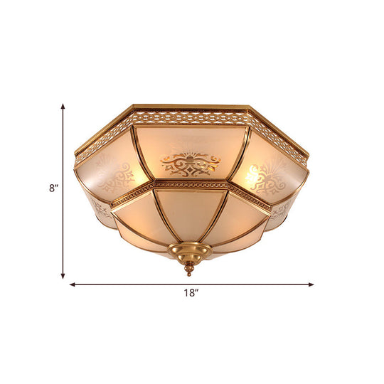 Colonial Brass Curved Glass Flush Light Fixture For Living Room 16.5/18 W