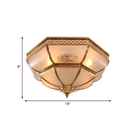 Colonial Brass Curved Glass Flush Light Fixture For Living Room 16.5’/18’ W