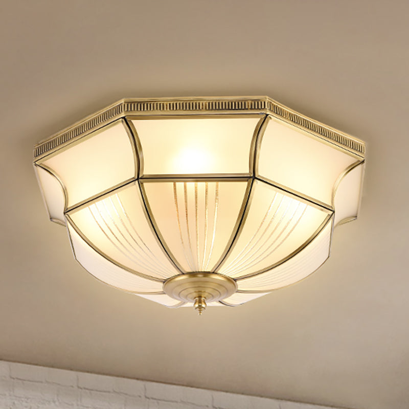 Colonial Satin Opal Glass Dome Brass Flush Mount Light Fixture With 4 Lights For Hallway Ceiling