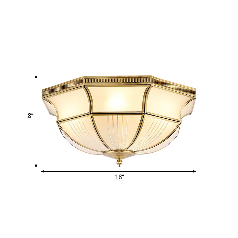 Colonial Satin Opal Glass Dome Brass Flush Mount Light Fixture With 4 Lights For Hallway Ceiling