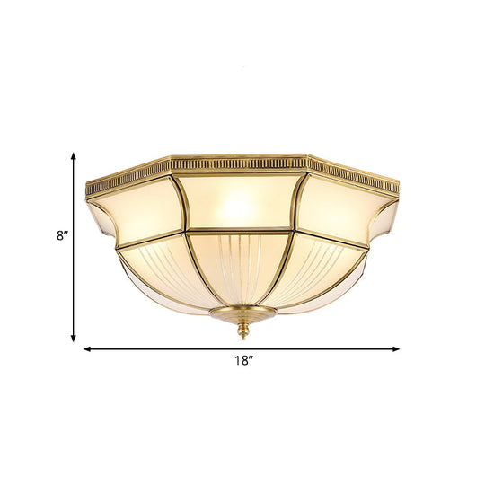 Colonial Satin Opal Glass Dome Brass Flush Mount Light Fixture With 4 Lights For Hallway Ceiling