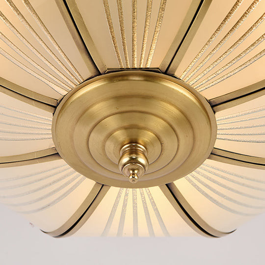 Colonial Satin Opal Glass Dome Brass Flush Mount Light Fixture With 4 Lights For Hallway Ceiling
