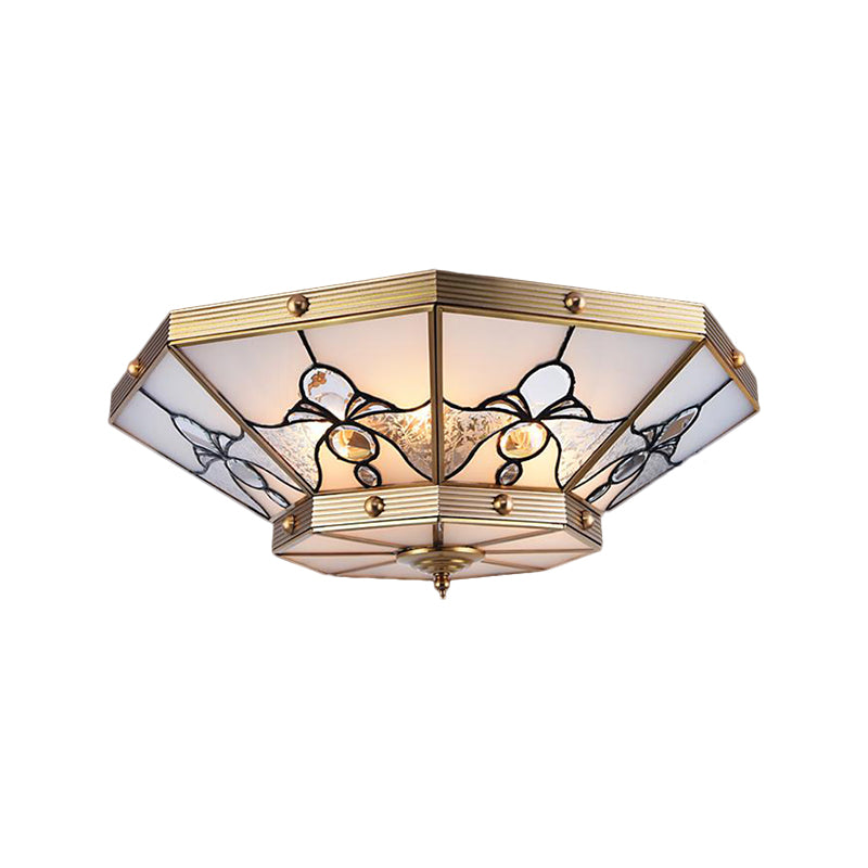 Brass Conical Flush Mount Lamp With Frosted Glass For Bedroom - 4 Heads 16/19.5 Size