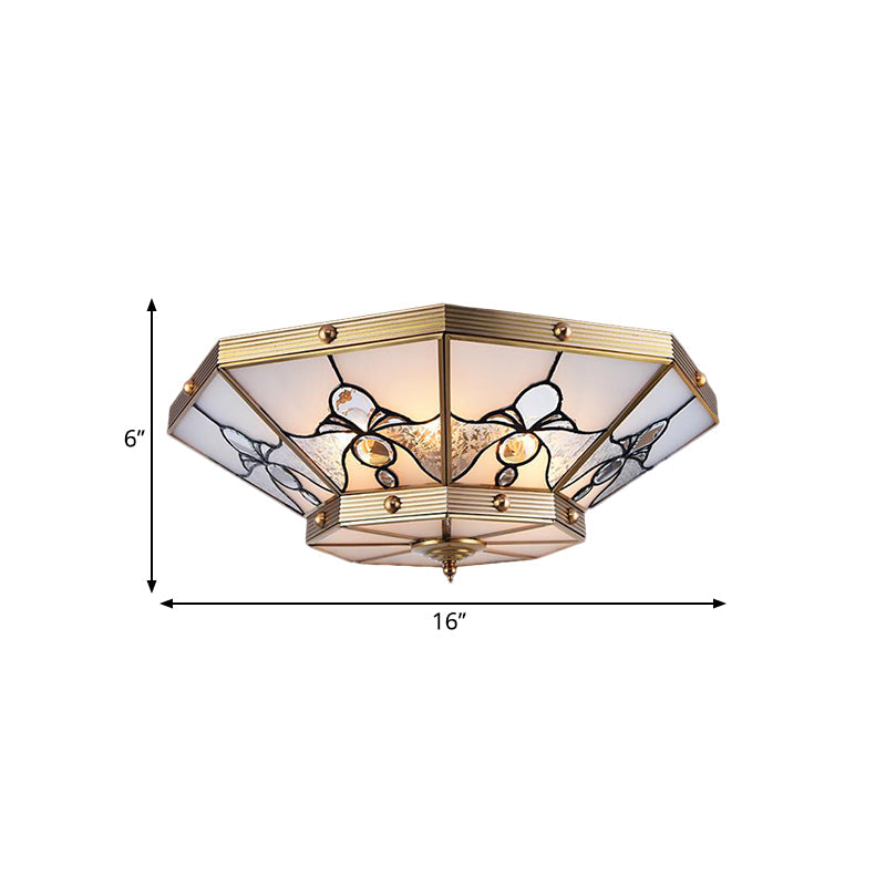 Brass Conical Flush Mount Lamp With Frosted Glass For Bedroom - 4 Heads 16/19.5 Size