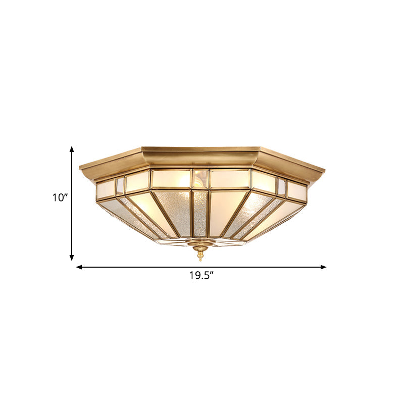 Geometric Ceiling Mount Brass Flush Light Fixture For Bedroom - Beveled Glass 4/6 Bulbs
