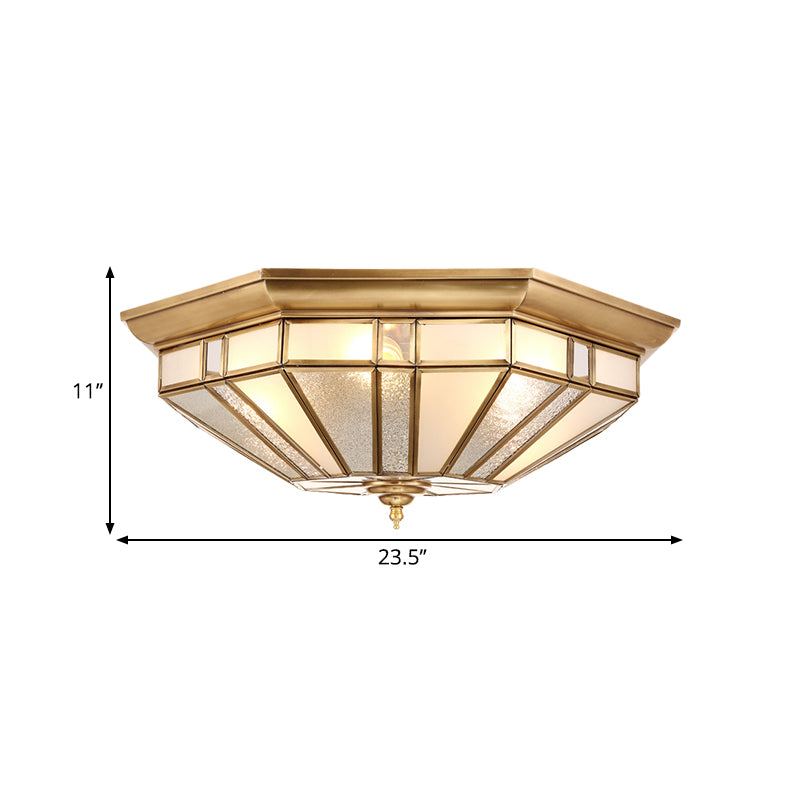 Geometric Ceiling Mount Brass Flush Light Fixture For Bedroom - Beveled Glass 4/6 Bulbs