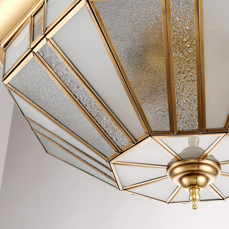 Geometric Ceiling Mount Brass Flush Light Fixture For Bedroom - Beveled Glass 4/6 Bulbs 19.5/23.5 W