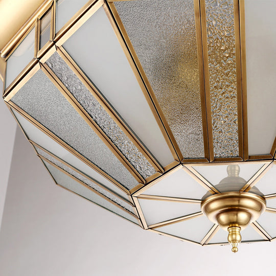 Geometric Ceiling Mount Brass Flush Light Fixture For Bedroom - Beveled Glass 4/6 Bulbs 19.5/23.5 W