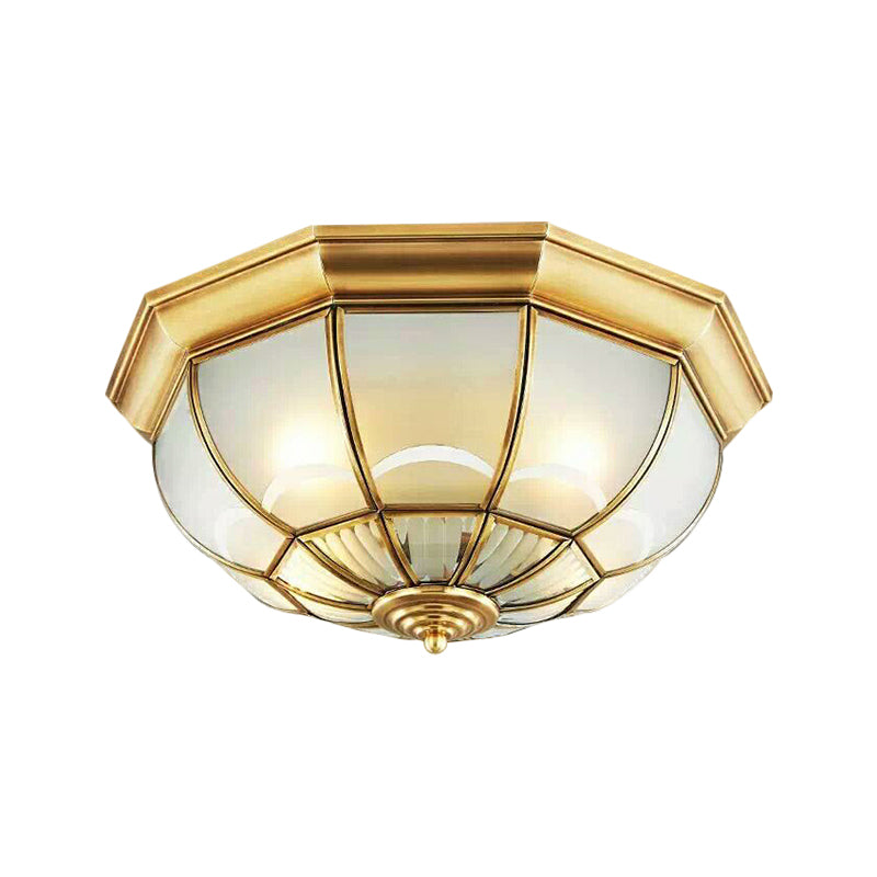 Colonialist Flush Mount Lamp For Bedroom - Frosted Glass Brass Ceiling Dome (3/4/6 Heads)