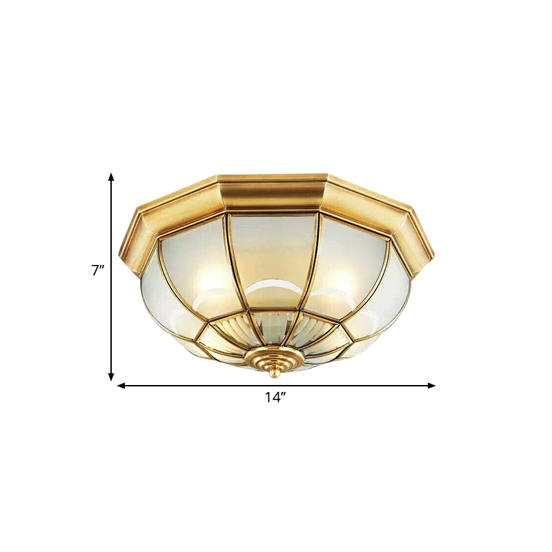 Colonialist Flush Mount Lamp For Bedroom - Frosted Glass Brass Ceiling Dome (3/4/6 Heads)