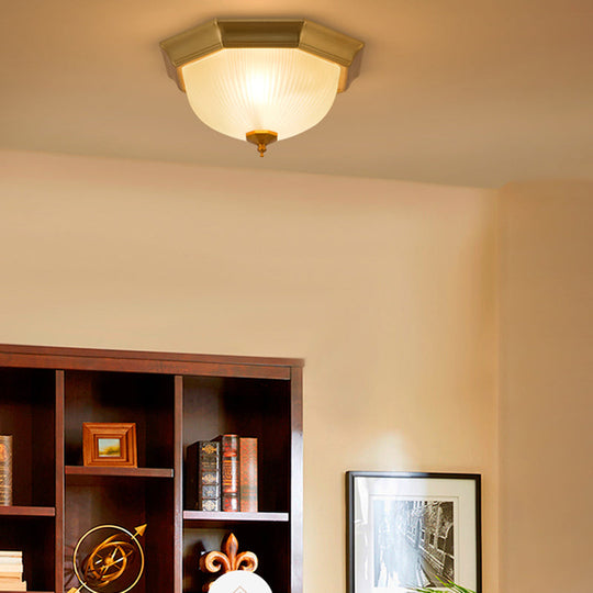 Dome Foyer Flush Mount Light - Colonial Ribbed Opal Glass Brass Finish Close To Ceiling Lamp