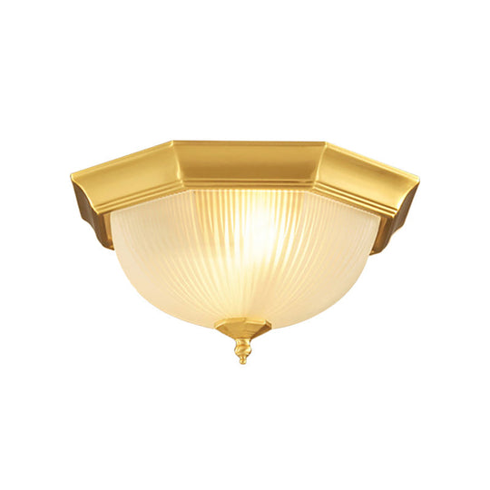 Dome Foyer Flush Mount Light - Colonial Ribbed Opal Glass Brass Finish Close To Ceiling Lamp 12.5/15