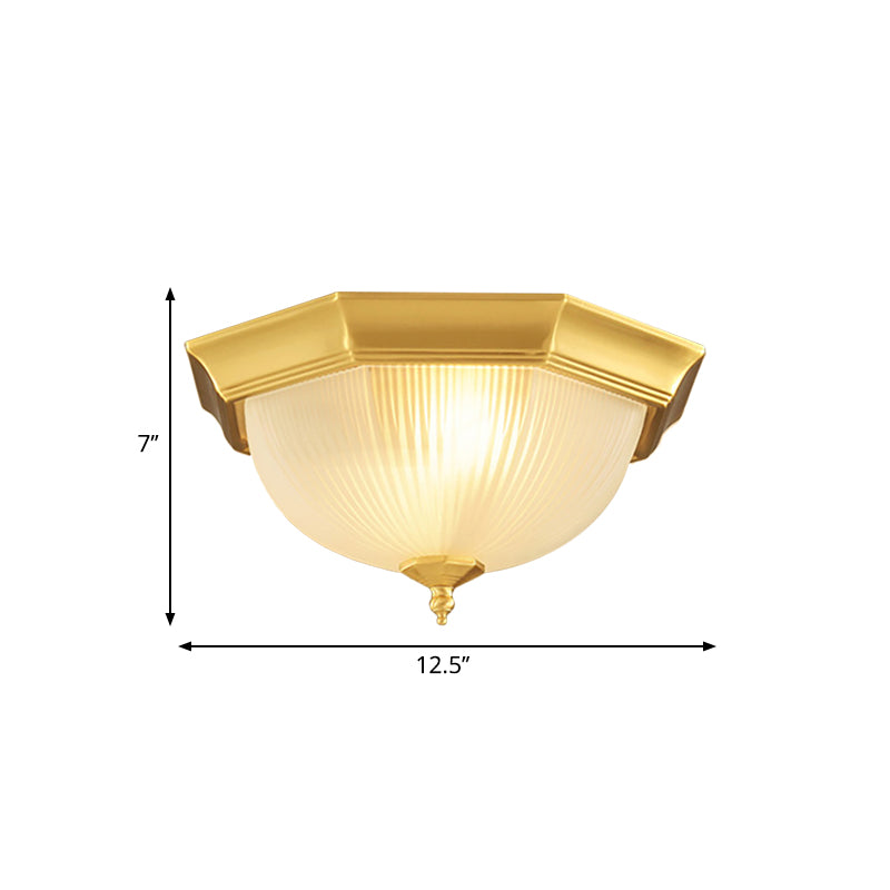 Dome Foyer Flush Mount Light - Colonial Ribbed Opal Glass Brass Finish Close To Ceiling Lamp