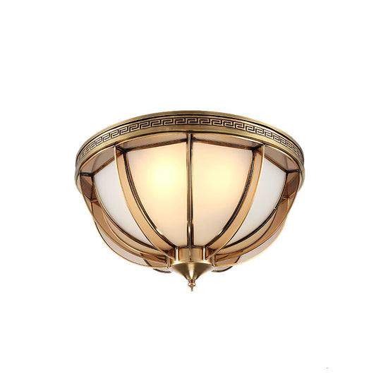 Opal - White Glass Brass Flush Dome Ceiling Lamp - 16.5’/20.5’ Width 3/4 Heads Colonial -