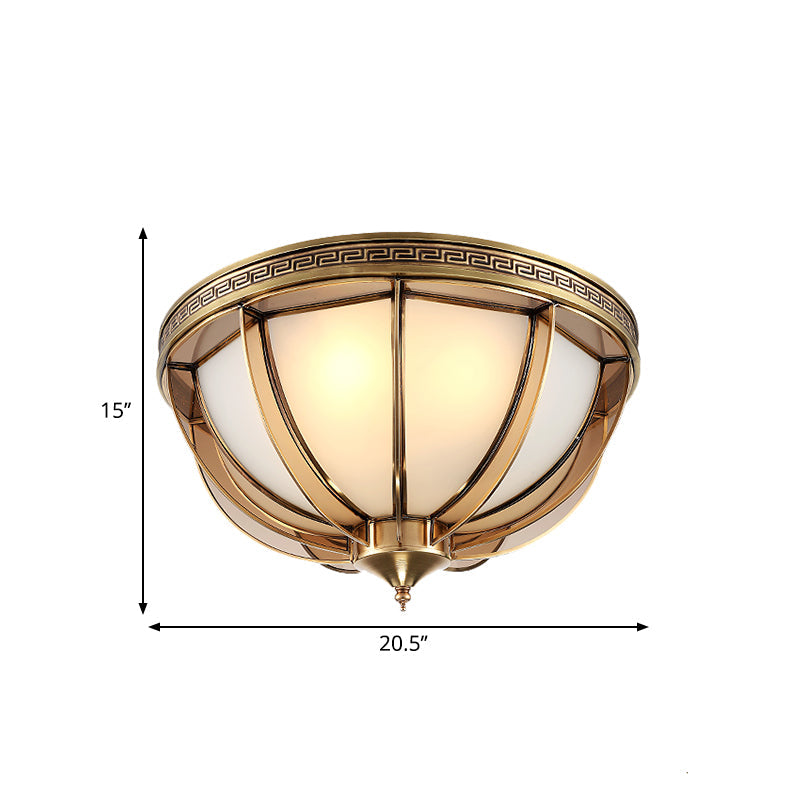 Opal - White Glass Brass Flush Dome Ceiling Lamp - 16.5’/20.5’ Width 3/4 Heads Colonial -