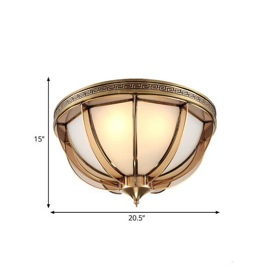 Opal-White Glass Brass Flush Dome Ceiling Lamp - 16.5/20.5 Width 3/4 Heads Colonial-Inspired Design
