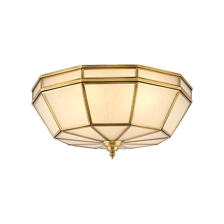 Colonial Sandblasted Glass Brass Flush Mount Lamp With Multiple Heads For Living Room Ceiling