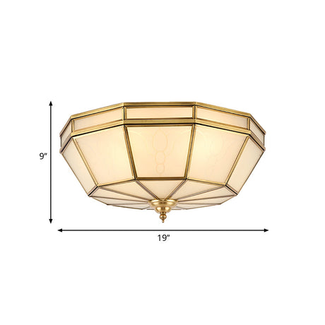 Colonial Sandblasted Glass Brass Flush Mount Lamp With Multiple Heads For Living Room Ceiling
