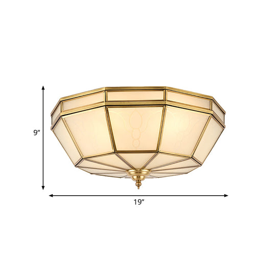 Colonial Sandblasted Glass Brass Flush Mount Lamp With Multiple Heads For Living Room Ceiling