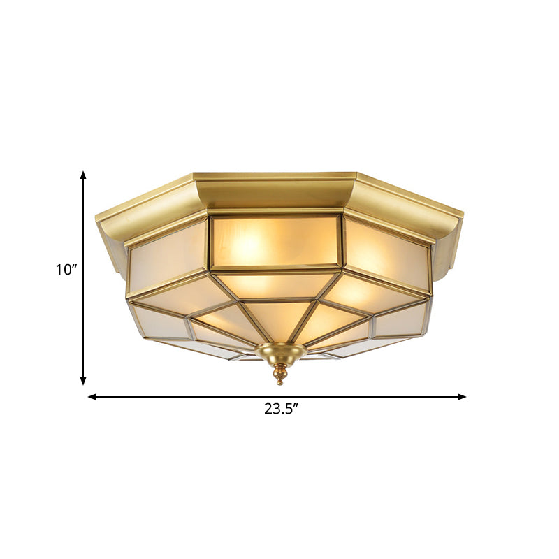 Colonial Brass Ceiling Light With Prismatic Milky Glass - 4/6 Bulbs Ideal For Living Rooms 17’ Or