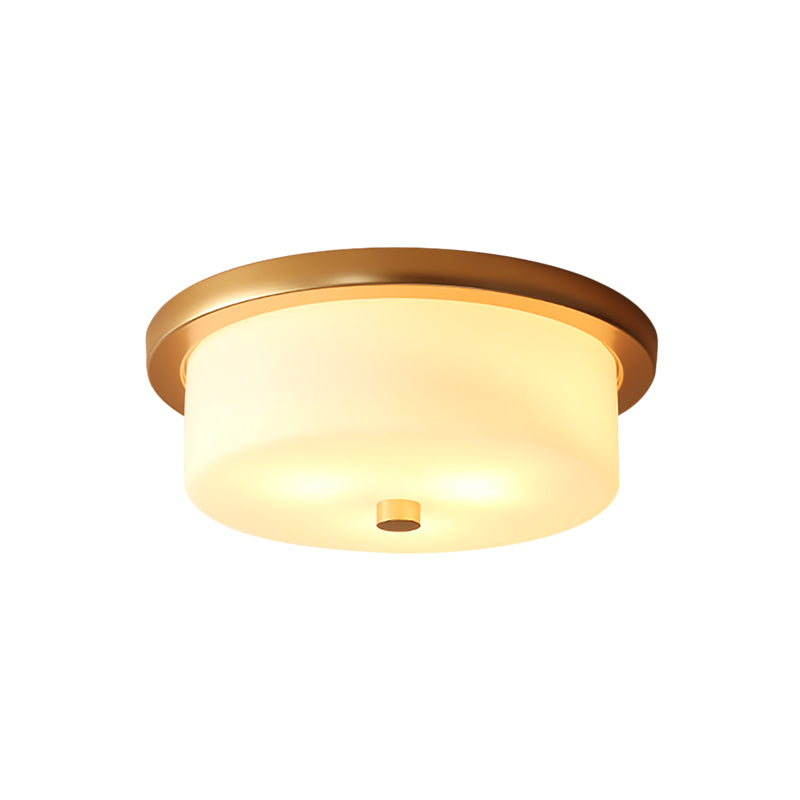 Colonial White Handblown Glass Drum Flush Mount Light With 3 Bulbs