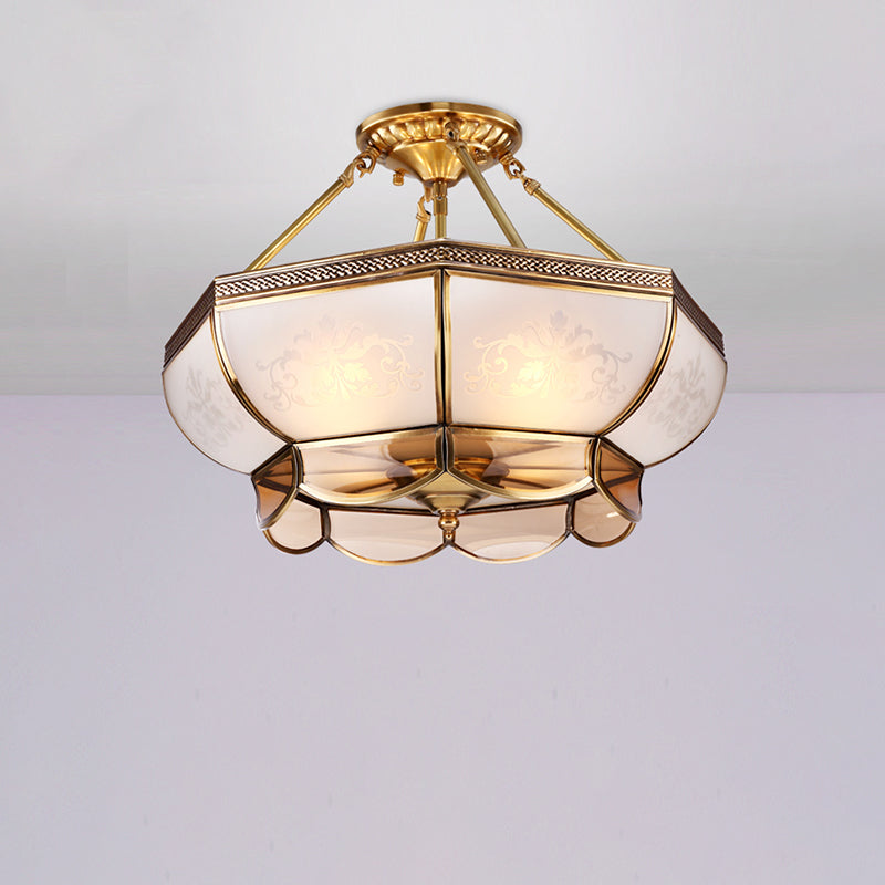 Colonial Brass Satin Opal Glass Semi Flush Mount Ceiling Light Fixture 3/4 Bulbs 14’/18’ Dia -