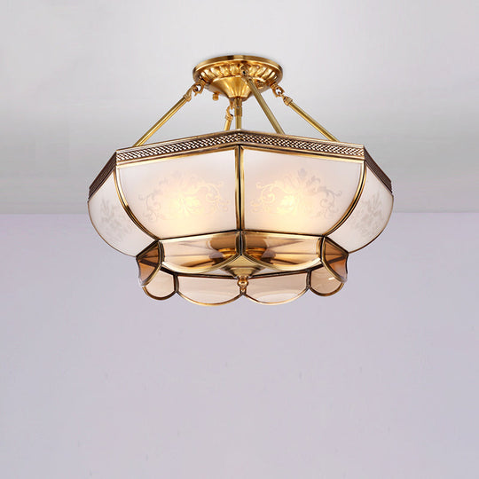 Colonial Brass Satin Opal Glass Semi Flush Mount Ceiling Light Fixture 3/4 Bulbs 14’/18’ Dia -