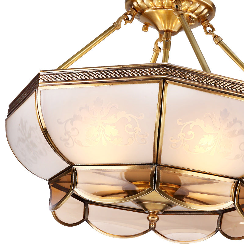 Colonial Brass Satin Opal Glass Semi Flush Mount Ceiling Light Fixture 3/4 Bulbs 14/18 Dia - Perfect