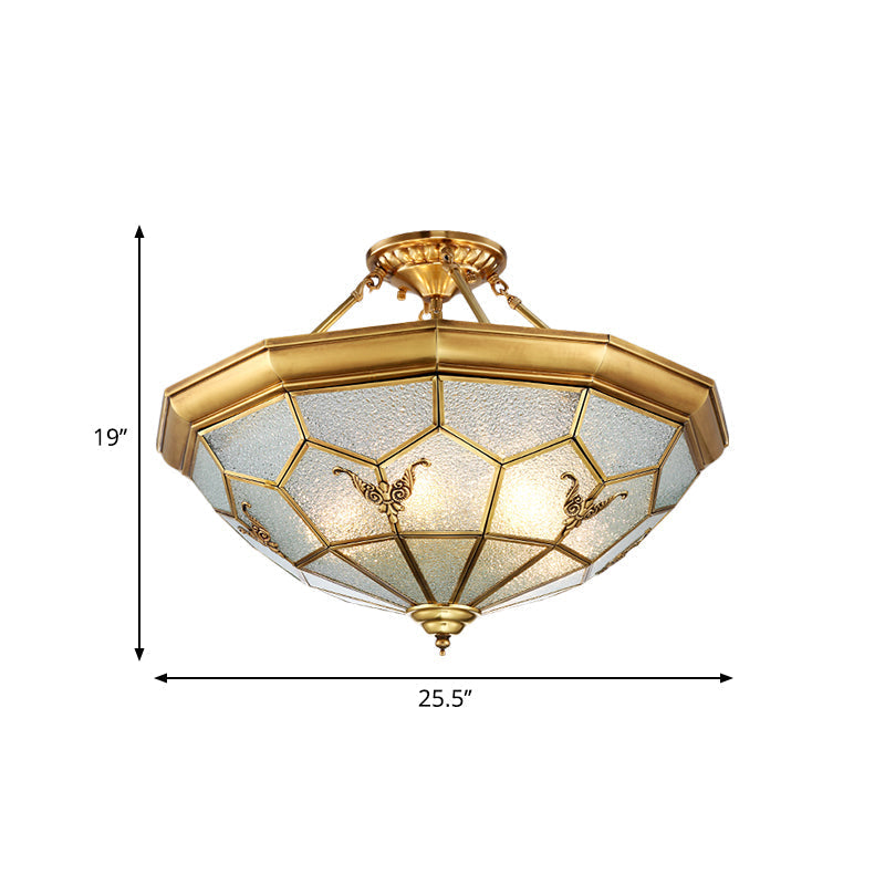 Colonial Seeded Glass Semi-Flush Mount Ceiling Light Fixture - Brass 4/6 Bulbs 19.5’/25.5’ W