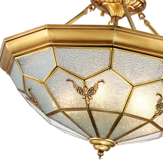 Colonial Seeded Glass Semi-Flush Mount Ceiling Light Fixture - Brass 4/6 Bulbs 19.5’/25.5’ W