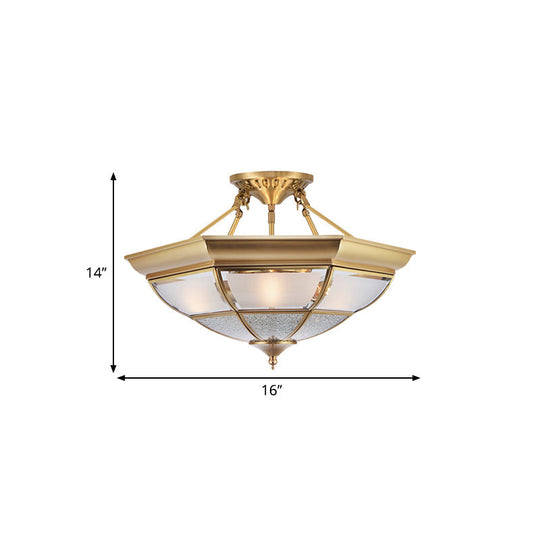 Colonial Brass Semi-Flush Ceiling Light With 3/4 White Glass 16’/19.5’ Width For Living Room