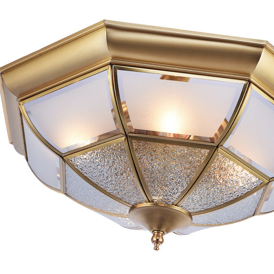 Colonial Brass Semi-Flush Ceiling Light With 3/4 White Glass 16’/19.5’ Width For Living Room