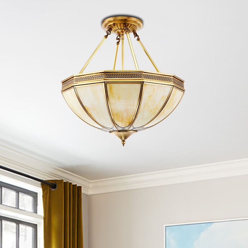 Colonial Brass Semi Flush Ceiling Light With Sandblasted Glass Bowl - 14’/18’ For Living Room / 14’