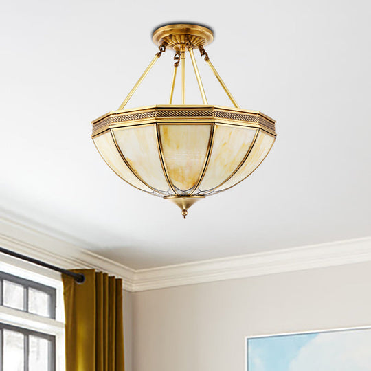 Colonial Brass Semi Flush Ceiling Light With Sandblasted Glass Bowl - 14’/18’ For Living Room / 14’