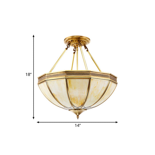 Colonial Brass Semi Flush Ceiling Light With Sandblasted Glass Bowl - 14’/18’ For Living Room