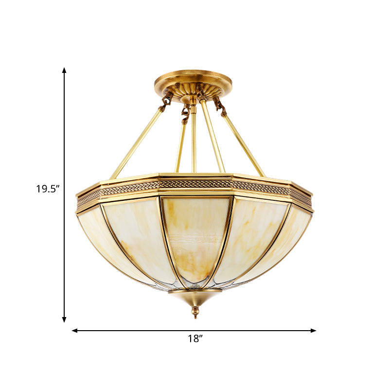 Colonial Brass Semi Flush Ceiling Light With Sandblasted Glass Bowl - 14’/18’ For Living Room