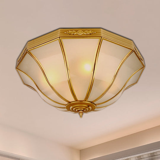 Colonial Brass Flared Bedroom Ceiling Light Opal Glass 14.5’-18.5’W 3/4-Light