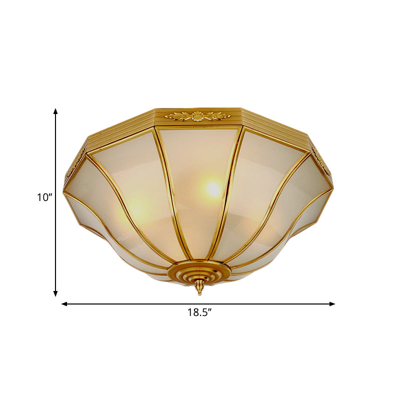 Colonial Brass Flared Bedroom Ceiling Light Opal Glass 14.5’-18.5’W 3/4-Light