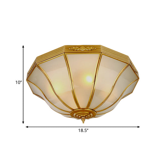 Colonial Brass Flared Bedroom Ceiling Light Opal Glass 14.5-18.5W 3/4-Light