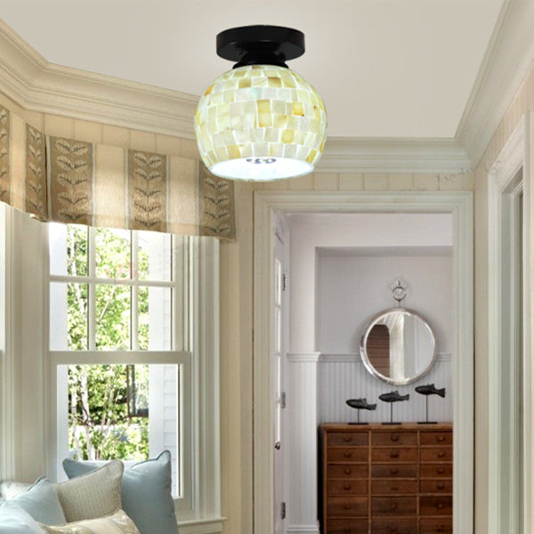 Beige Geometric Tiffany Mosaic Glass Flush Mount Ceiling Light With 1 Bulb - Unique & Stylish