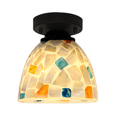 Beige Geometric Tiffany Mosaic Glass Flush Mount Ceiling Light With 1 Bulb - Unique & Stylish