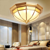 Colonial White Glass Dome Ceiling Light Fixture For Bedroom - Brass Flush Mount 3/4/6 Heads