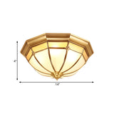 Colonial White Glass Dome Ceiling Light Fixture For Bedroom - Brass Flush Mount 3/4/6 Heads