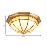 Colonial White Glass Dome Ceiling Light Fixture For Bedroom - Brass Flush Mount 3/4/6 Heads