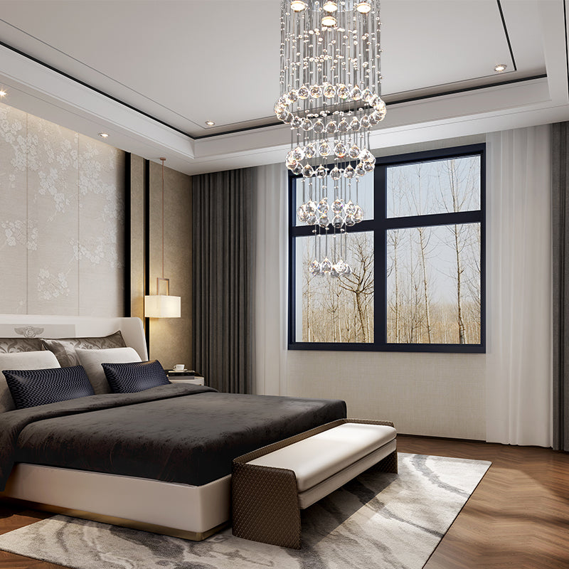 Sleek Nickel Flush Mount Crystal Ceiling Lamp With 5 Layered Faceted Heads