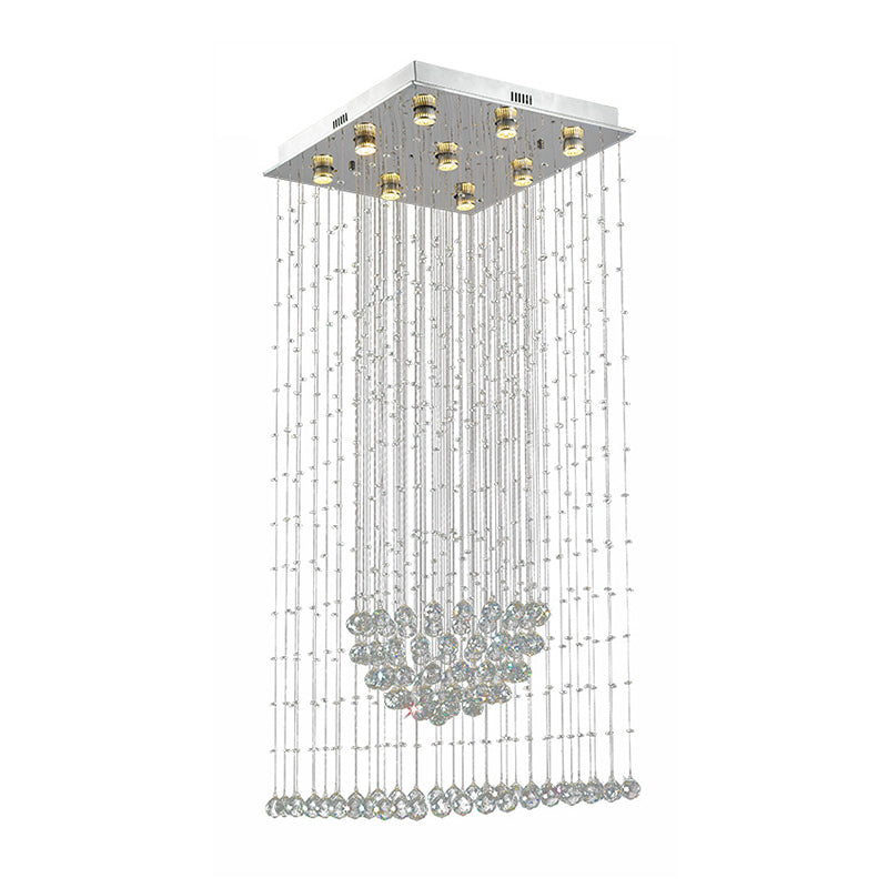 Contemporary Crystal Teardrop Flush Mount With 9 Heads - Nickel Ceiling Lighting