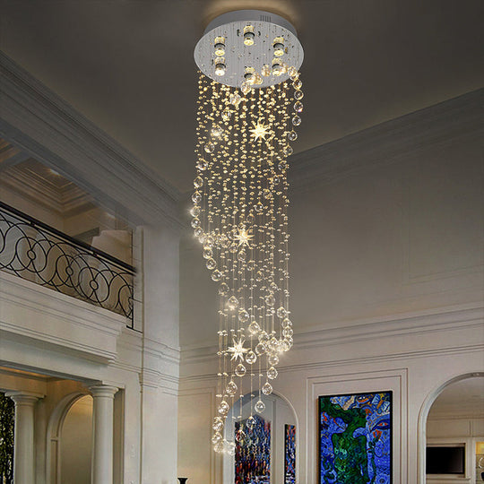 Contemporary Crystal 6 - Head Spiral Flushmount Ceiling Fixture In Stainless Steel
