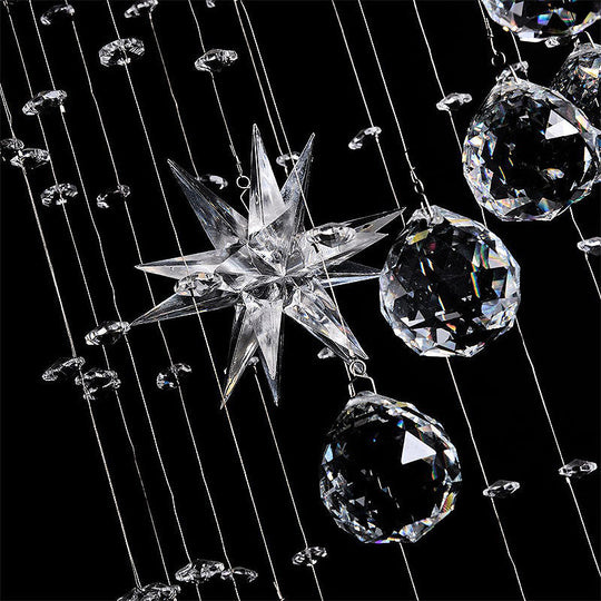 Contemporary Crystal 6-Head Spiral Flushmount Ceiling Fixture In Stainless Steel