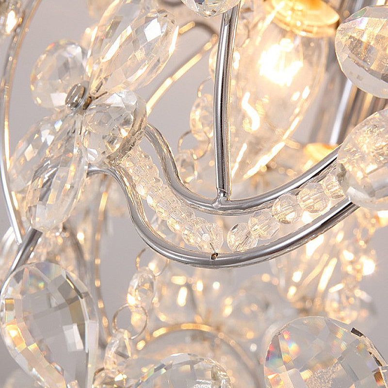 Modernist Crystal Teardrop Flushmount Ceiling Light Fixture With Stainless - Steel Frame - 6/9 Head